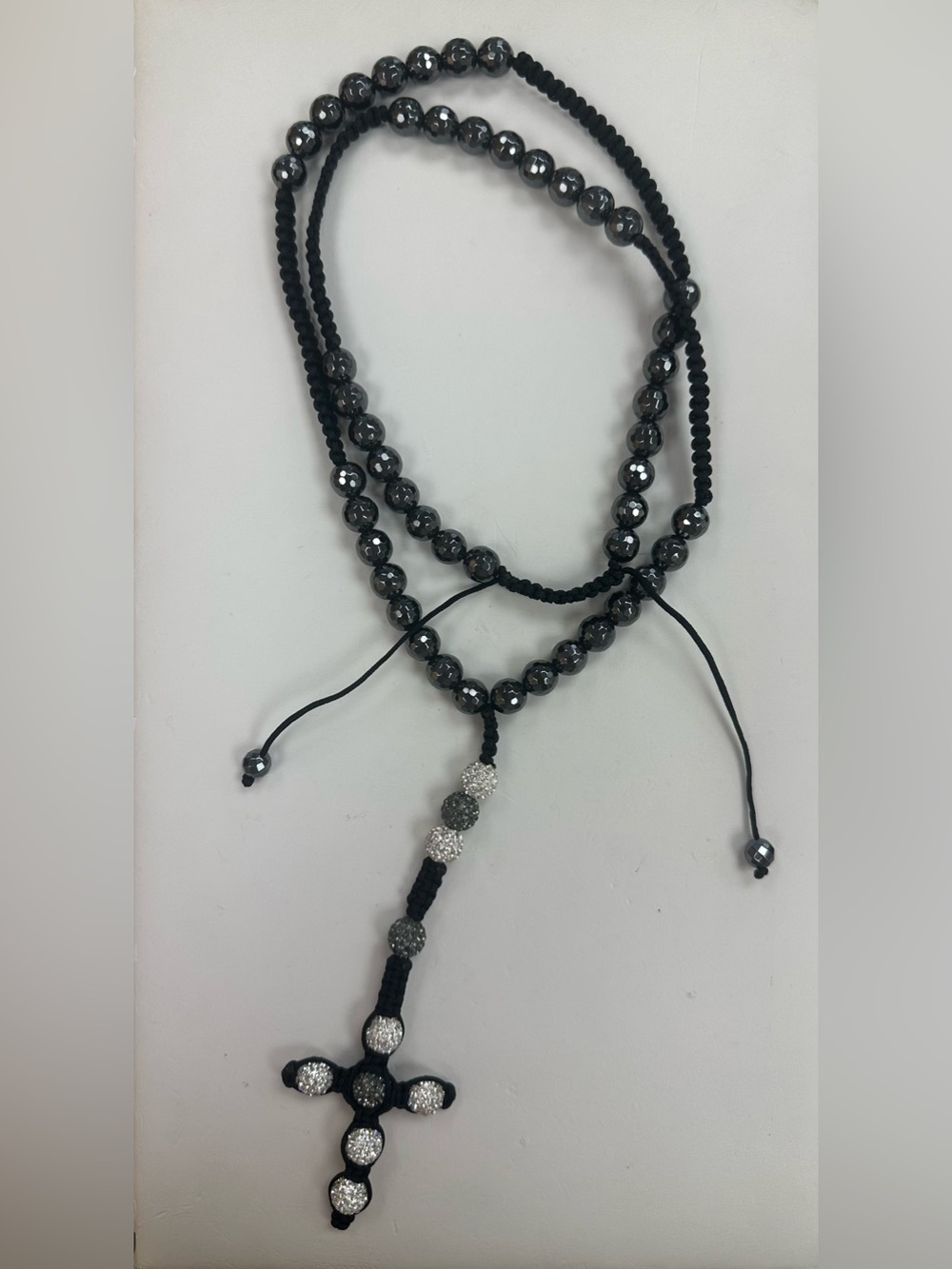 Black Grey and White Shambala cross necklace